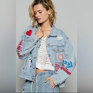 POL SMJ408 Denim Jacket with Colorful Patches